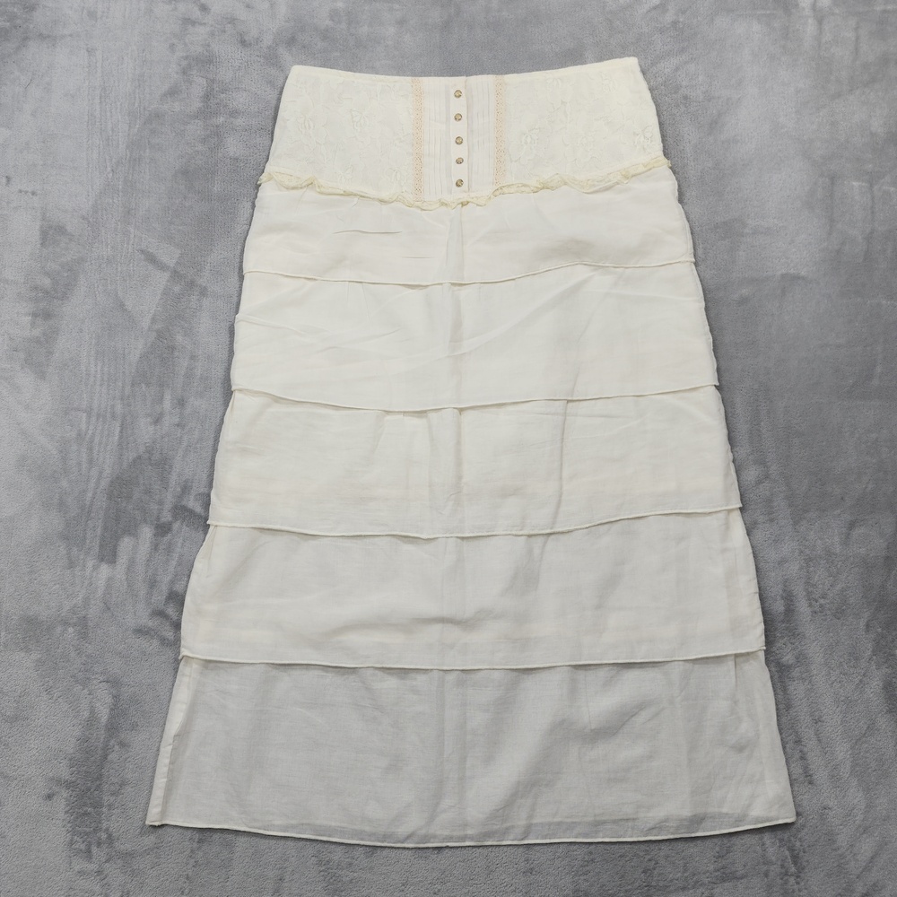 Scully Skirt Womens L White Lace Ruffle Tiered Maxi Boho Western Prairie Peasant